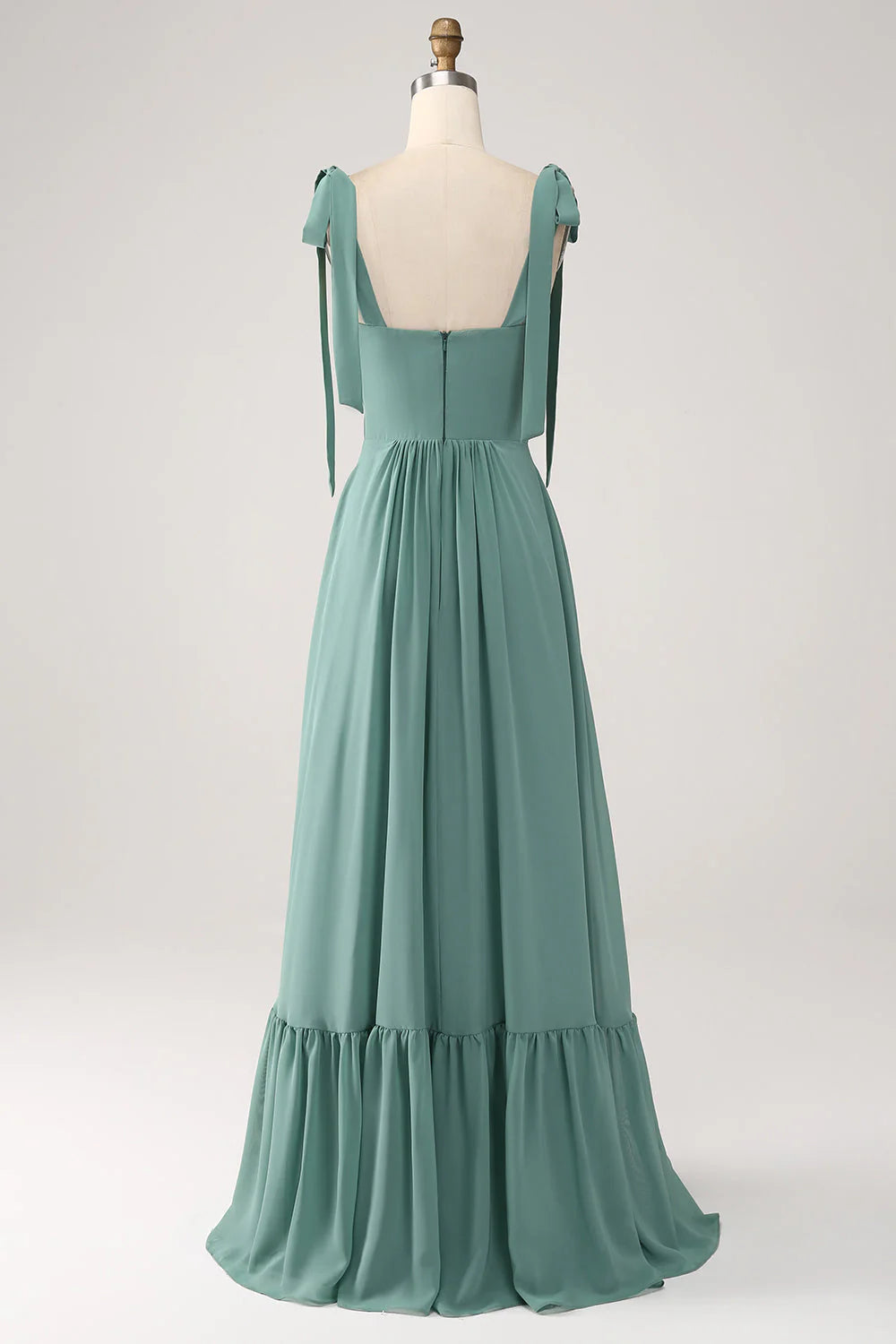Abito da damigella d'onore lungo plissettato in chiffon verde a linea A